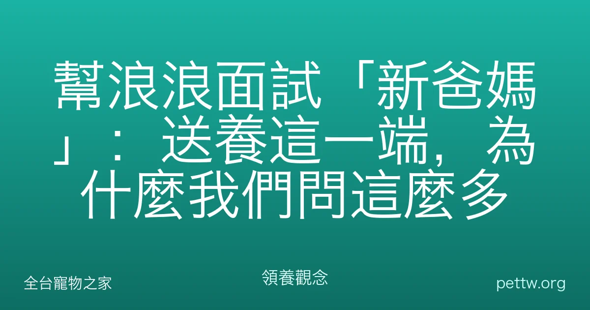 幫浪浪面試「新爸媽」：送養這一端，為什麼我們問這麼多